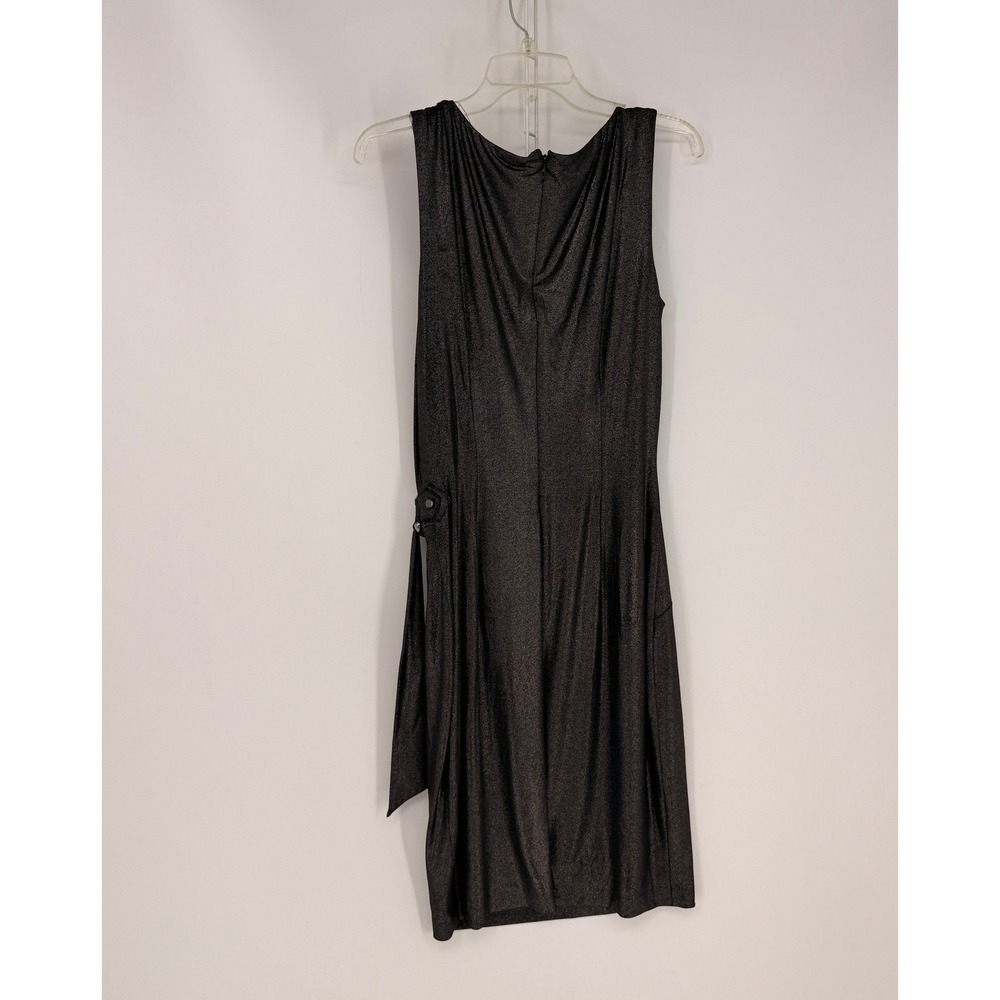 Cache Sheath Dress Womens Large Black Silver Metallic Shimmer Drape Cocktail LBD - Picture 2 of 6